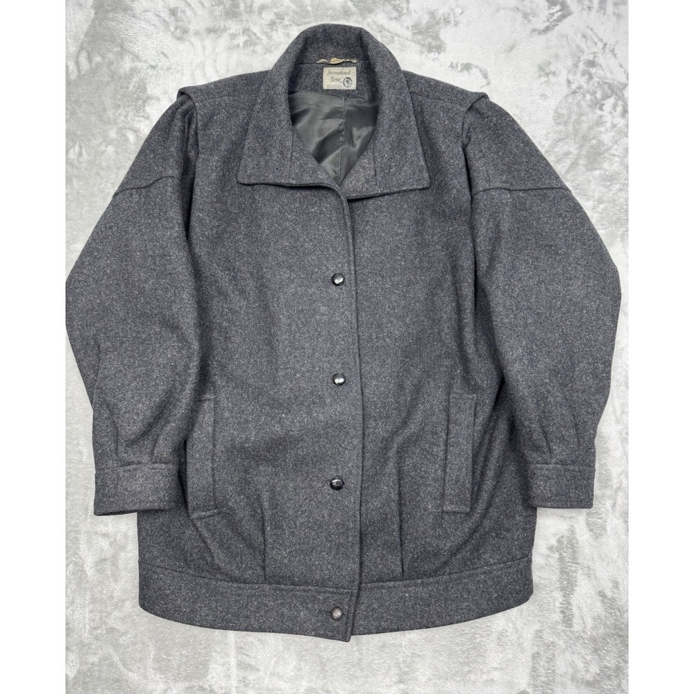 Vintage International Scene Gray Wool Coat Womens 12 Button Overcoat Peacoat 80s